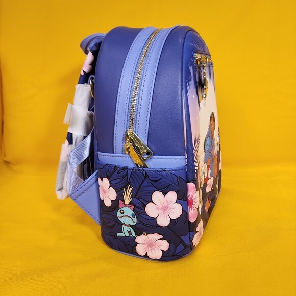 Loungefly Disney Lilo and Stitch Floral Sunset Scene Ducks Mini Backpack NEW - Picture 4 of 12